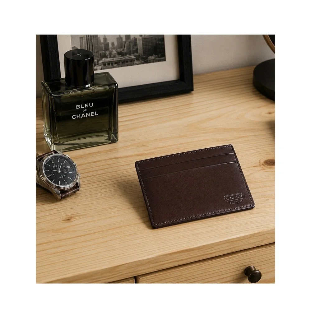 Coach Mens Mahogany Leather Magnetic Money Clip Card Case Wallet F74393 MAH